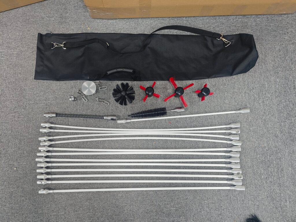 Heavy Duty Flexible Chimney & Duct Cleaning Rod Set with Multiple Brushes