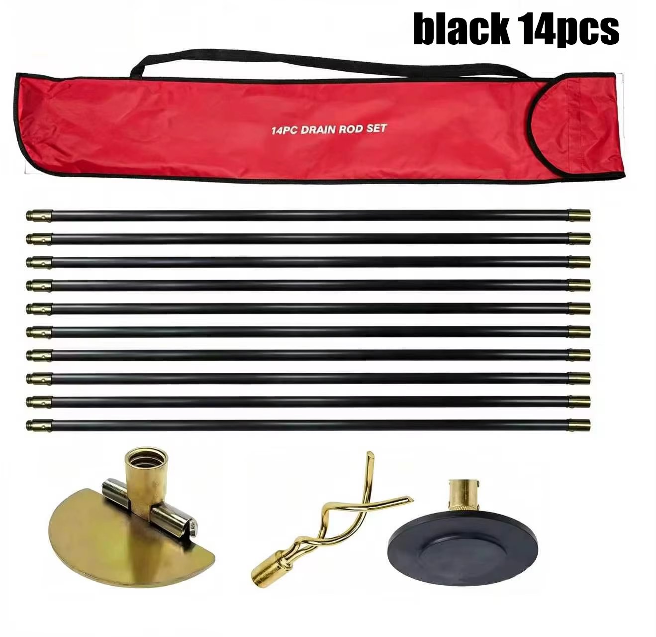 14 Piece Professional 30ft Drain Pole Set Kit Heavy Duty Unlocking Plunger Worm Scraper 9m Cleaning Pole with Carrying Case - Image 11
