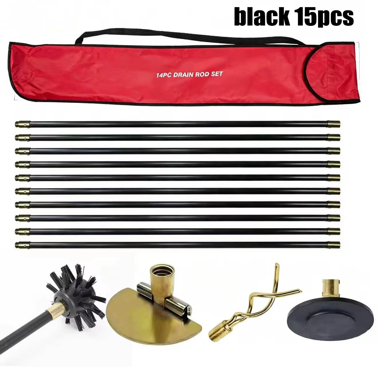 14 Piece Professional 30ft Drain Pole Set Kit Heavy Duty Unlocking Plunger Worm Scraper 9m Cleaning Pole with Carrying Case - Image 10