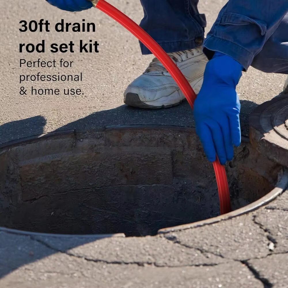 14 Piece Professional 30ft Drain Pole Set Kit Heavy Duty Unlocking Plunger Worm Scraper 9m Cleaning Pole with Carrying Case - Image 9