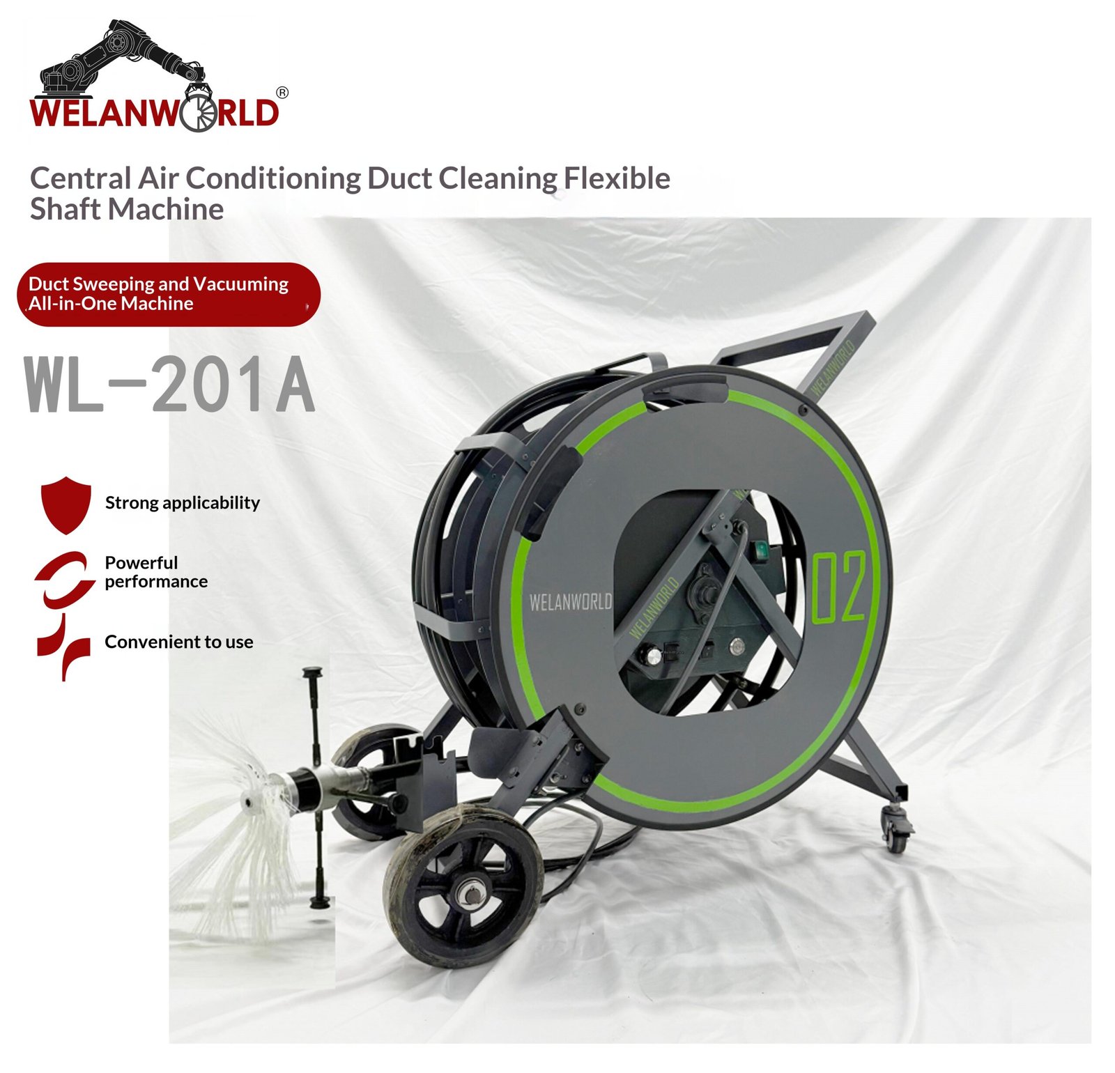 Rotary Brush Duct Cleaning Equipment Clean Circular and Rectangular Ducts Cleaning Machine